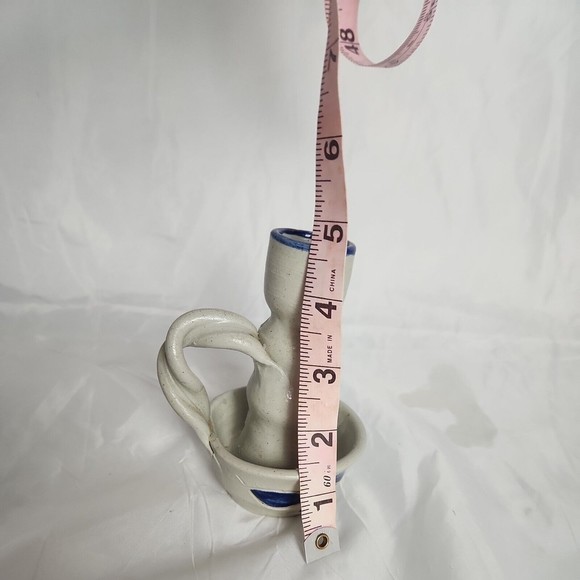 Williamsburg Pottery Cobalt Blue Leaf Salt Glaze Stoneware Candlestick Holder 5" - Picture 7 of 7